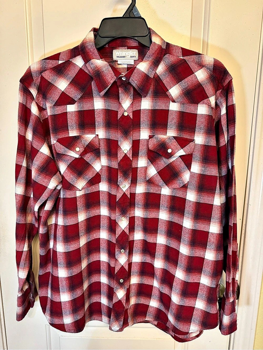 Wrangler Red Plaid Pearl Snap Western Shirt Red & White XXL/XXG/TTG